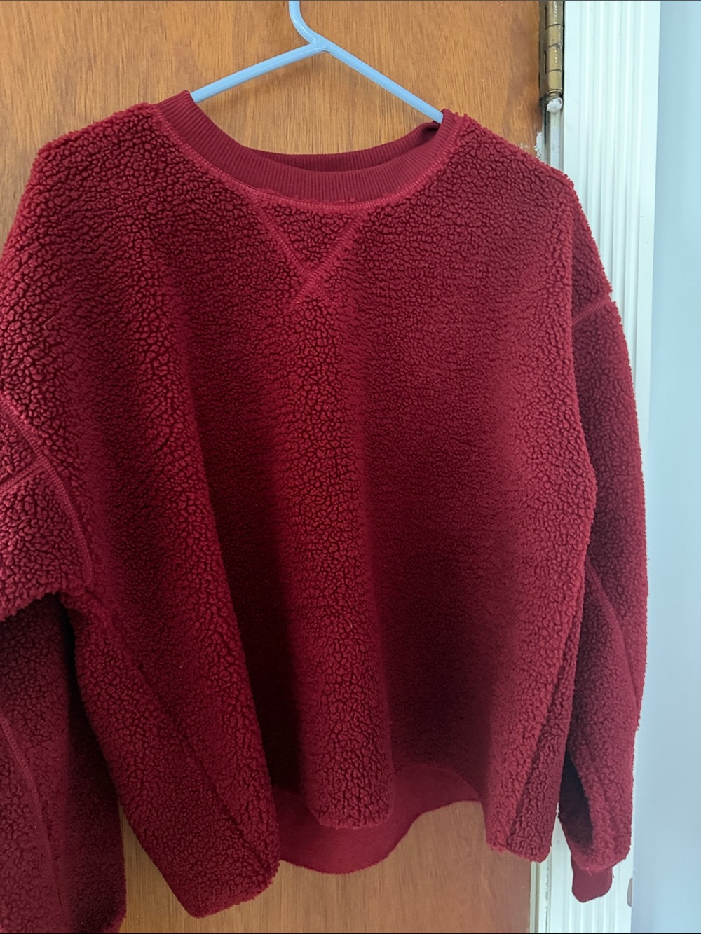 American Eagle Outfitters Deep Red Sherpa Crewneck Sweatshirt